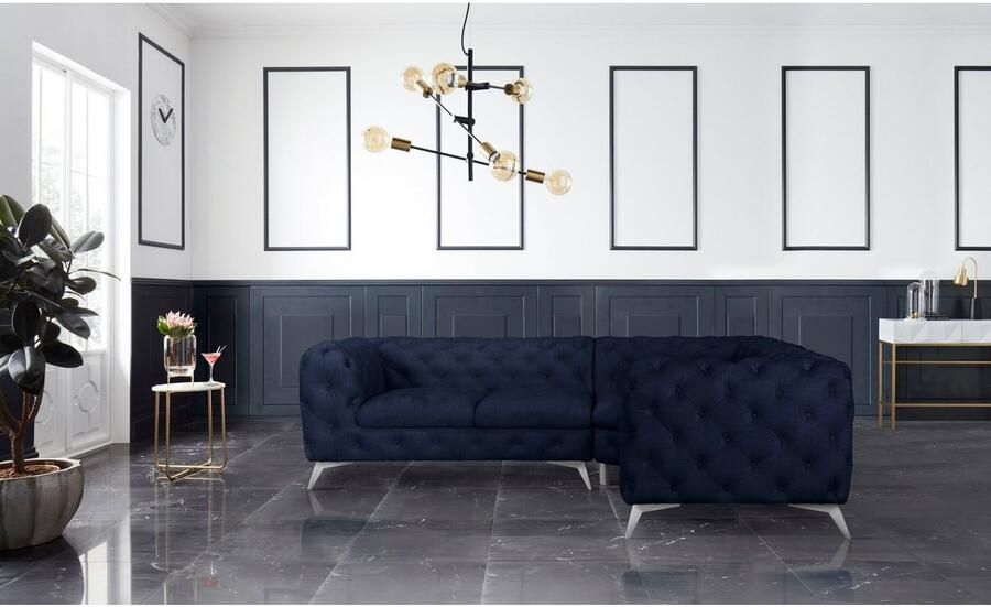 Home affaire Chesterfield-bank Hoekbank GLYNIS L-vorm met golfvering afmetingen B D H 264 204 75cm luxueuze capitonnage moderne chesterfield look kleur van de poten ter keuze - Foto 2