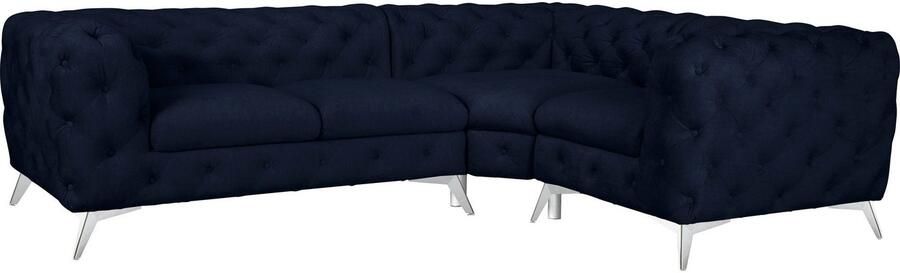Home affaire Chesterfield-bank Hoekbank GLYNIS L-vorm met golfvering afmetingen B D H 264 204 75cm luxueuze capitonnage moderne chesterfield look kleur van de poten ter keuze - Foto 6