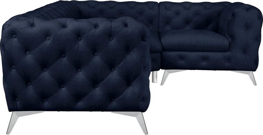 Home affaire Chesterfield-bank Hoekbank GLYNIS L-vorm met golfvering afmetingen B D H 264 204 75cm luxueuze capitonnage moderne chesterfield look kleur van de poten ter keuze - Foto 5