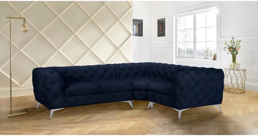 Home affaire Chesterfield-bank Hoekbank GLYNIS L-vorm met golfvering afmetingen B D H 264 204 75cm luxueuze capitonnage moderne chesterfield look kleur van de poten ter keuze - Foto 4