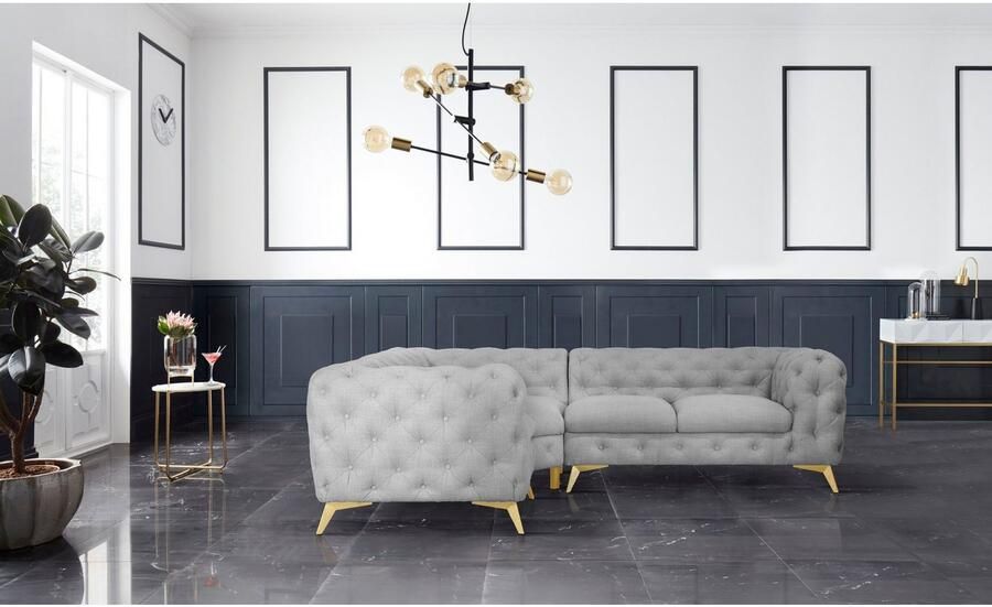 Leonique Chesterfield-bank Glynis L-vorm luxueuze capitonnage moderne chesterfield look kleur van de poten ter keuze - Foto 2