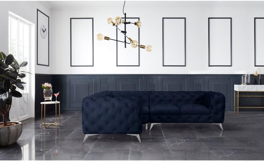 Leonique Chesterfield-bank Glynis L-vorm luxueuze capitonnage moderne chesterfield look kleur van de poten ter keuze