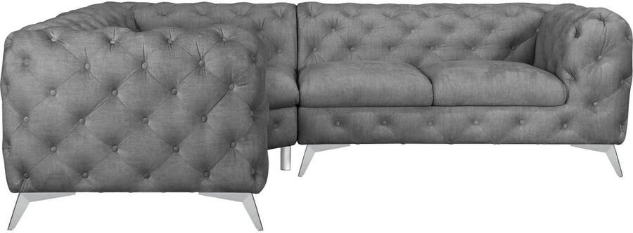 Leonique Chesterfield-bank Glynis L-vorm luxueuze capitonnage moderne chesterfield look kleur van de poten ter keuze - Foto 8