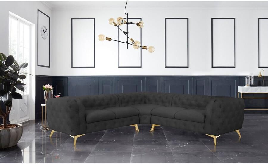 Home affaire Chesterfield-bank Hoekbank GLYNIS L-vorm met golfvering afmetingen B D H 264 264 75cm luxueuze capitonnage moderne chesterfield look kleur van de poten ter keuze - Foto 3