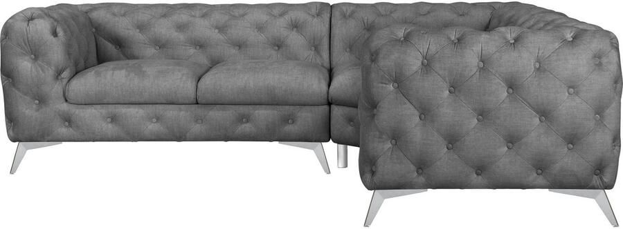 Leonique Chesterfield-bank Glynis L-vorm luxueuze capitonnage moderne chesterfield look kleur van de poten ter keuze - Foto 9