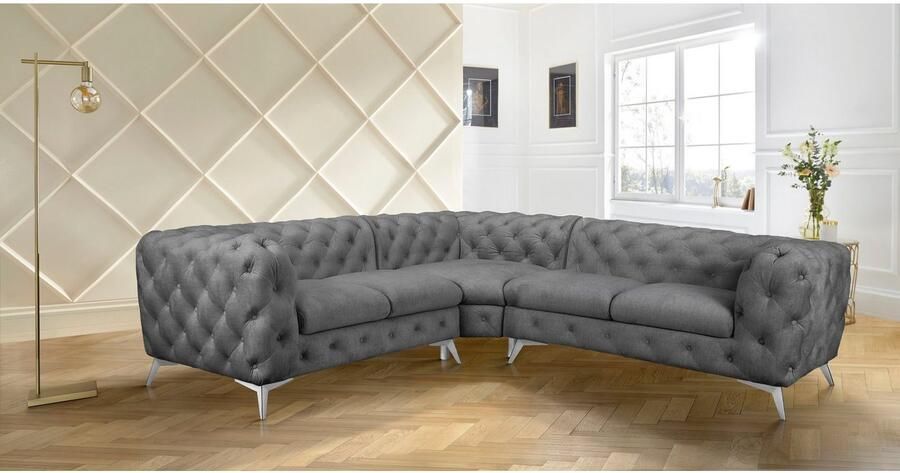 Leonique Chesterfield-bank Glynis L-vorm luxueuze capitonnage moderne chesterfield look kleur van de poten ter keuze - Foto 4
