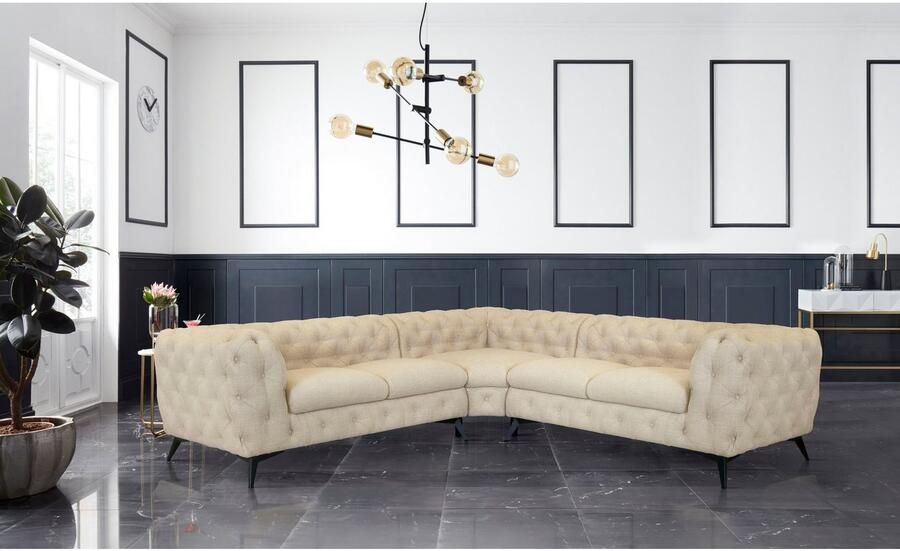 Leonique Chesterfield-bank Glynis L-vorm luxueuze capitonnage moderne chesterfield look kleur van de poten ter keuze - Foto 2