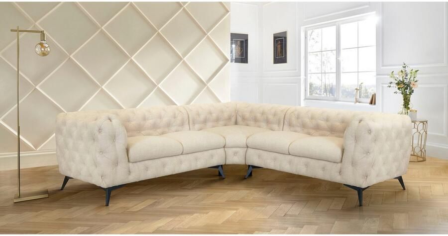 Leonique Chesterfield-bank Glynis L-vorm luxueuze capitonnage moderne chesterfield look kleur van de poten ter keuze - Foto 5