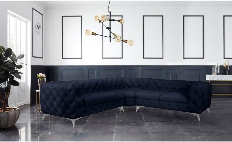 Home affaire Chesterfield-bank Hoekbank GLYNIS L-vorm met golfvering afmetingen B D H 264 264 75cm luxueuze capitonnage moderne chesterfield look kleur van de poten ter keuze - Foto 2