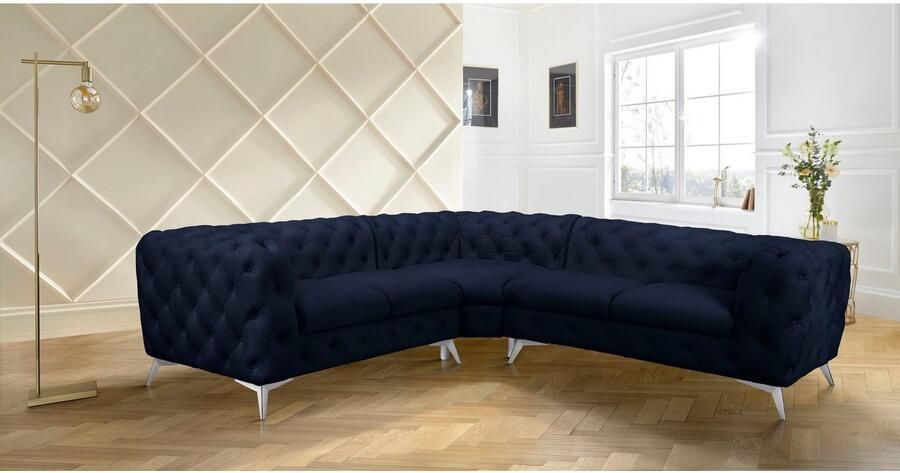 Home affaire Chesterfield-bank Hoekbank GLYNIS L-vorm met golfvering afmetingen B D H 264 264 75cm luxueuze capitonnage moderne chesterfield look kleur van de poten ter keuze - Foto 4