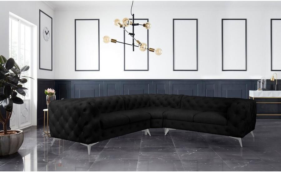 Home affaire Chesterfield-bank Hoekbank GLYNIS L-vorm met golfvering afmetingen B D H 264 264 75cm luxueuze capitonnage moderne chesterfield look kleur van de poten ter keuze - Foto 2