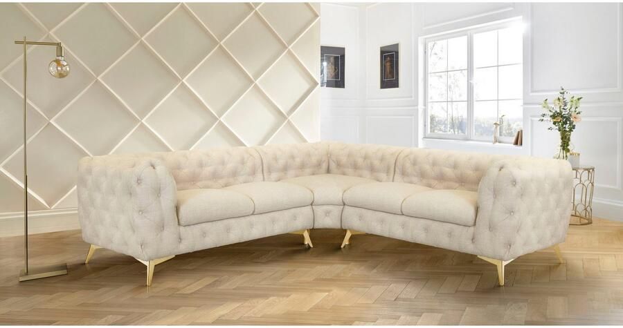 Leonique Chesterfield-bank Glynis L-vorm luxueuze capitonnage moderne chesterfield look kleur van de poten ter keuze - Foto 5