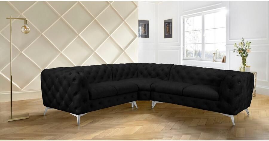 Leonique Chesterfield-bank Glynis L-vorm luxueuze capitonnage moderne chesterfield look kleur van de poten ter keuze - Foto 3