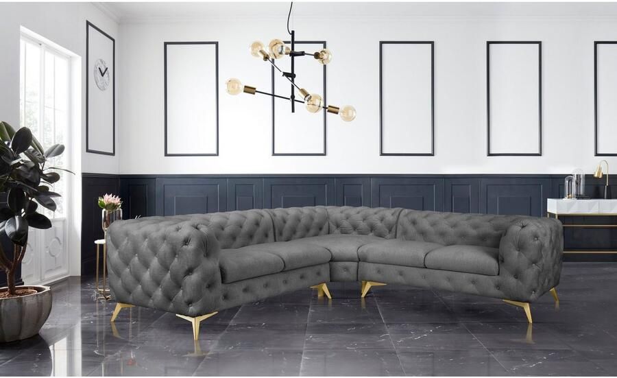 Home affaire Chesterfield-bank Hoekbank GLYNIS L-vorm met golfvering afmetingen B D H 264 264 75cm luxueuze capitonnage moderne chesterfield look kleur van de poten ter keuze - Foto 2