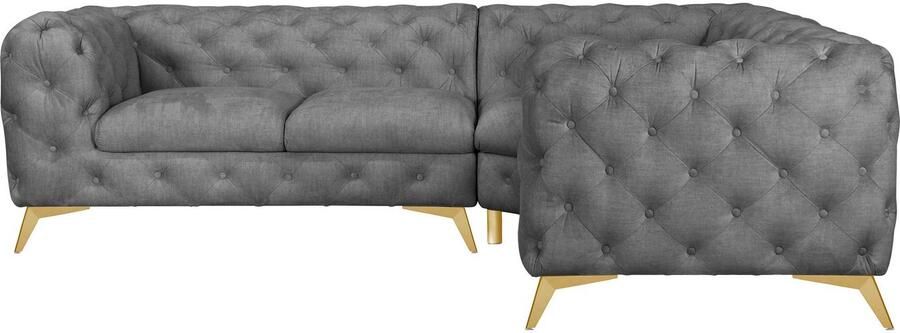 Leonique Chesterfield-bank Glynis L-vorm luxueuze capitonnage moderne chesterfield look kleur van de poten ter keuze - Foto 9