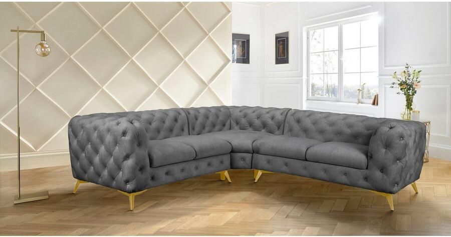Leonique Chesterfield-bank Glynis L-vorm luxueuze capitonnage moderne chesterfield look kleur van de poten ter keuze - Foto 4