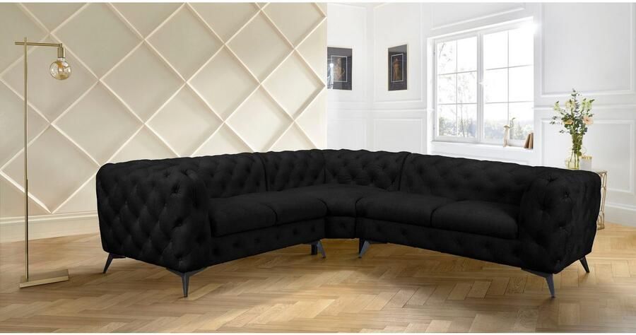 Leonique Chesterfield-bank Glynis L-vorm luxueuze capitonnage moderne chesterfield look kleur van de poten ter keuze - Foto 4