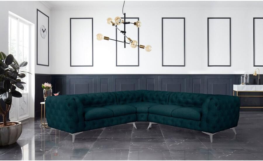 Home affaire Chesterfield-bank Hoekbank GLYNIS L-vorm met golfvering afmetingen B D H 264 264 75cm luxueuze capitonnage moderne chesterfield look kleur van de poten ter keuze - Foto 3