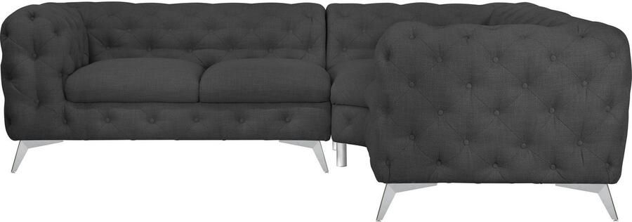 Leonique Chesterfield-bank Glynis L-vorm luxueuze capitonnage moderne chesterfield look kleur van de poten ter keuze - Foto 8