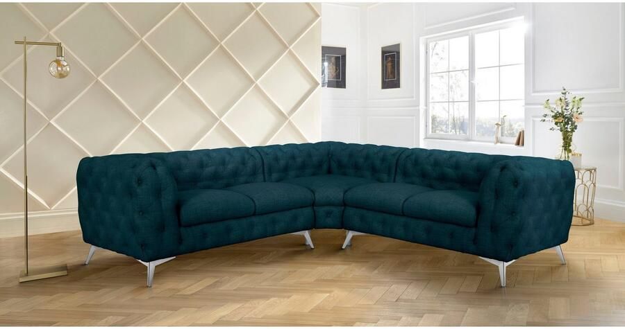 Home affaire Chesterfield-bank Hoekbank GLYNIS L-vorm met golfvering afmetingen B D H 264 264 75cm luxueuze capitonnage moderne chesterfield look kleur van de poten ter keuze - Foto 4