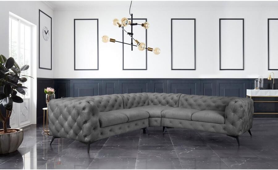 Leonique Chesterfield-bank Glynis L-vorm luxueuze capitonnage moderne chesterfield look kleur van de poten ter keuze