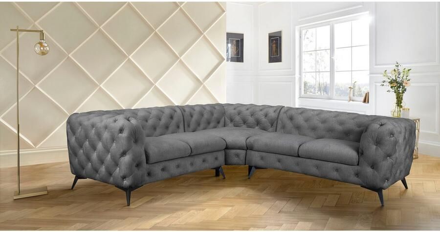 Leonique Chesterfield-bank Glynis L-vorm luxueuze capitonnage moderne chesterfield look kleur van de poten ter keuze - Foto 5