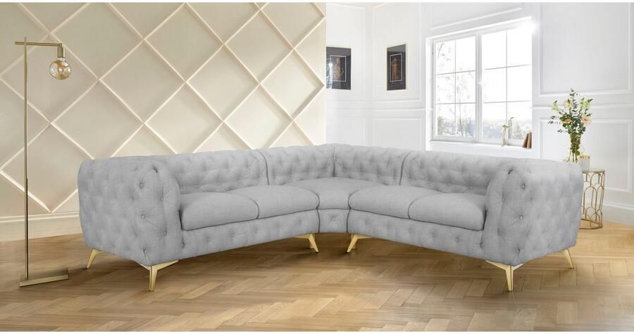 Leonique Chesterfield-bank Glynis L-vorm luxueuze capitonnage moderne chesterfield look kleur van de poten ter keuze - Foto 5