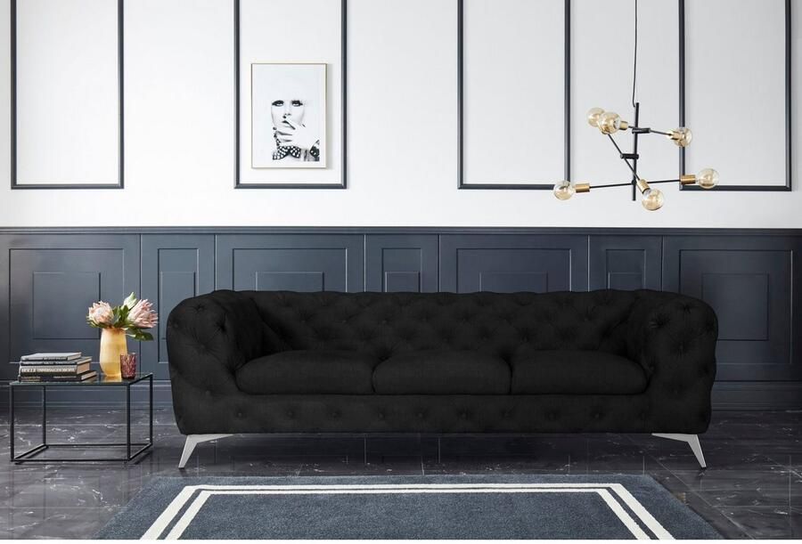 Home affaire Chesterfield-bank Glynis luxueuze capitonnage moderne chesterfield look kleur van de poten ter keuze - Foto 4