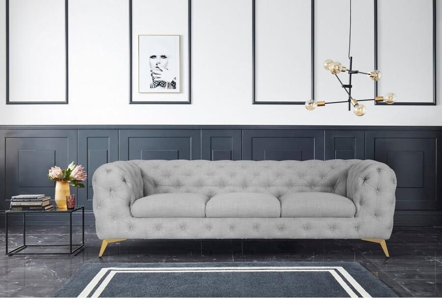 Leonique Chesterfield-bank Glynis luxueuze capitonnage moderne chesterfield look kleur van de poten ter keuze - Foto 3