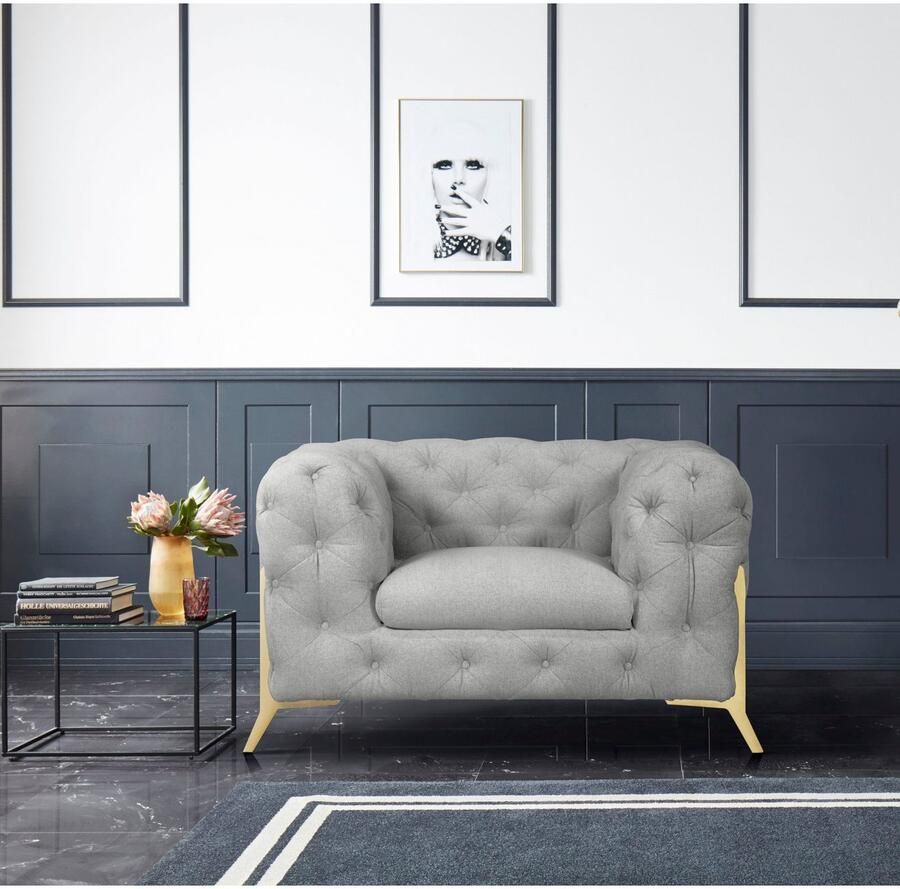 Leonique Chesterfield-fauteuil Amaury Fauteuil luxueuze capitonnage moderne chesterfield look kleur van de poten ter keuze