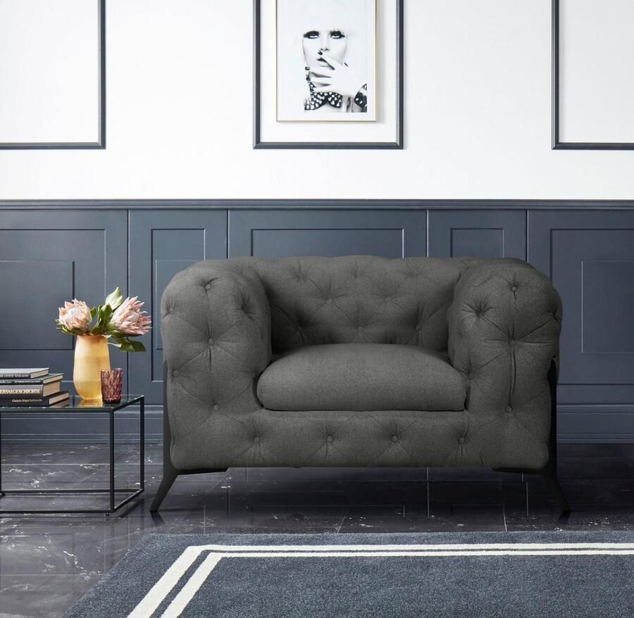 Leonique Chesterfield-fauteuil Amaury Fauteuil luxueuze capitonnage moderne chesterfield look kleur van de poten ter keuze - Foto 2