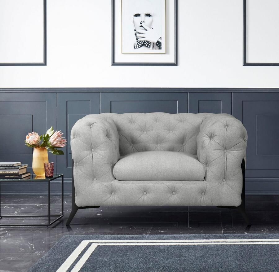 Leonique Chesterfield-fauteuil Amaury Fauteuil luxueuze capitonnage moderne chesterfield look kleur van de poten ter keuze - Foto 2