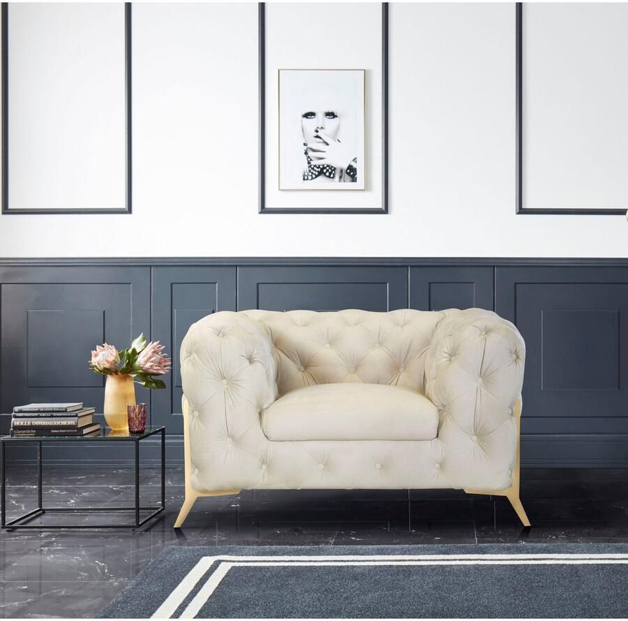 Leonique Chesterfield-fauteuil Amaury Fauteuil luxueuze capitonnage moderne chesterfield look kleur van de poten ter keuze