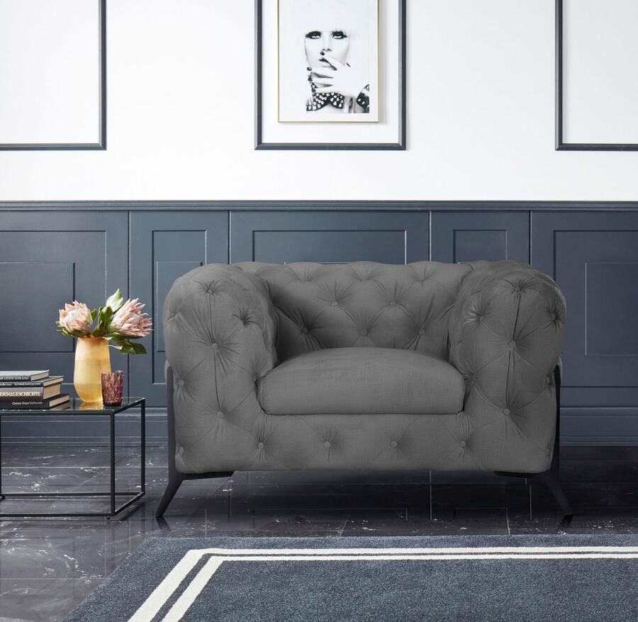 Leonique Chesterfield-fauteuil Amaury Fauteuil luxueuze capitonnage moderne chesterfield look kleur van de poten ter keuze - Foto 2