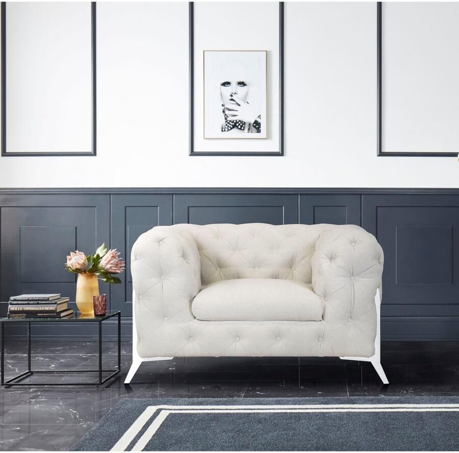 Leonique Chesterfield-fauteuil Amaury Fauteuil luxueuze capitonnage moderne chesterfield look kleur van de poten ter keuze