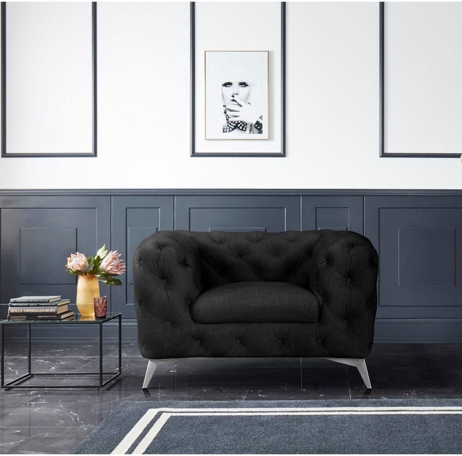 Home affaire Chesterfield-fauteuil Glynis Fauteuil luxueuze capitonnage moderne chesterfield look kleur van de poten ter keuze - Foto 2