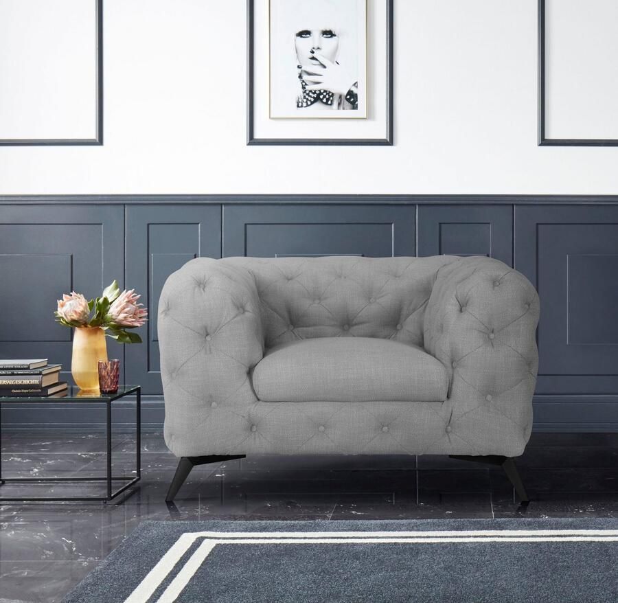 Leonique Chesterfield-fauteuil Glynis Fauteuil luxueuze capitonnage moderne chesterfield look kleur van de poten ter keuze - Foto 2