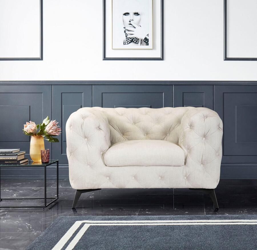 Leonique Chesterfield-fauteuil Glynis Fauteuil luxueuze capitonnage moderne chesterfield look kleur van de poten ter keuze - Foto 2