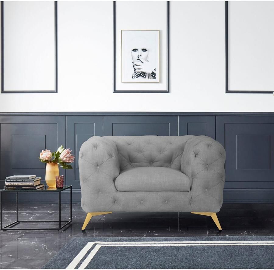 Leonique Chesterfield-fauteuil Glynis Fauteuil luxueuze capitonnage moderne chesterfield look kleur van de poten ter keuze