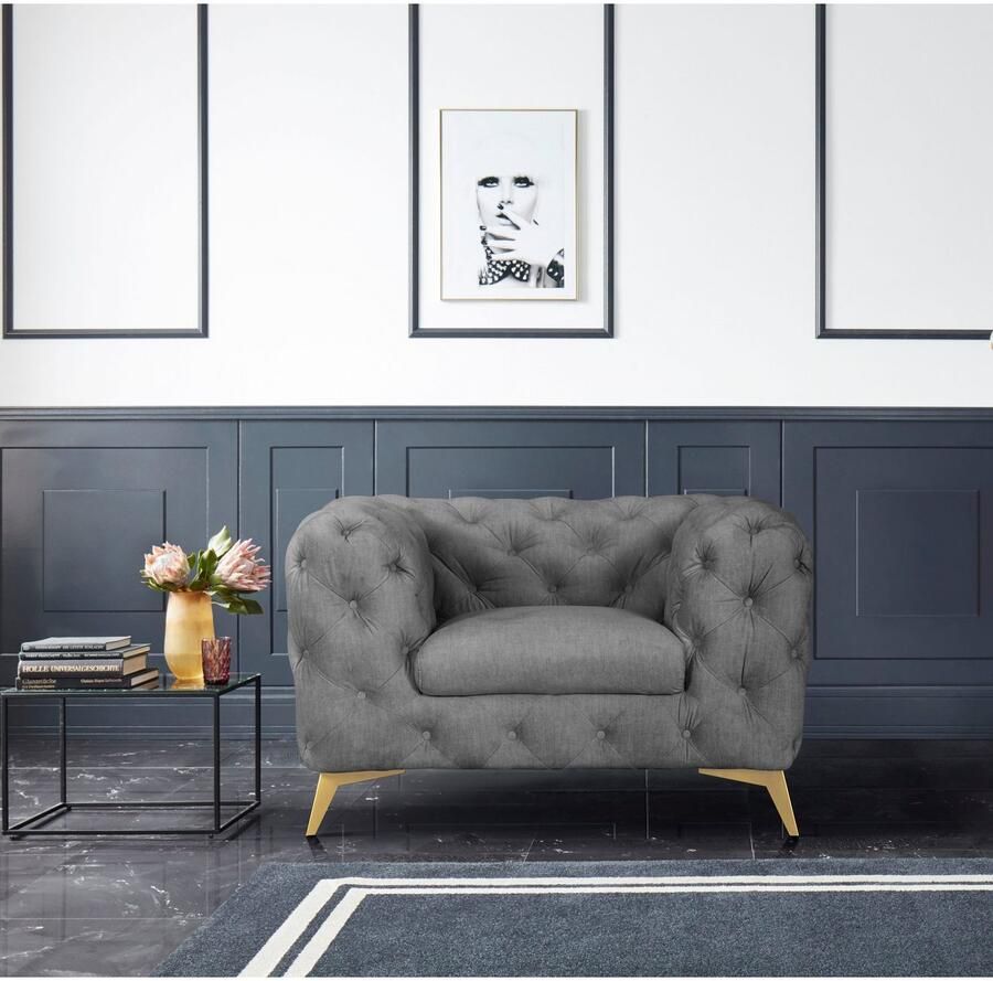 Leonique Chesterfield-fauteuil Glynis Fauteuil luxueuze capitonnage moderne chesterfield look kleur van de poten ter keuze