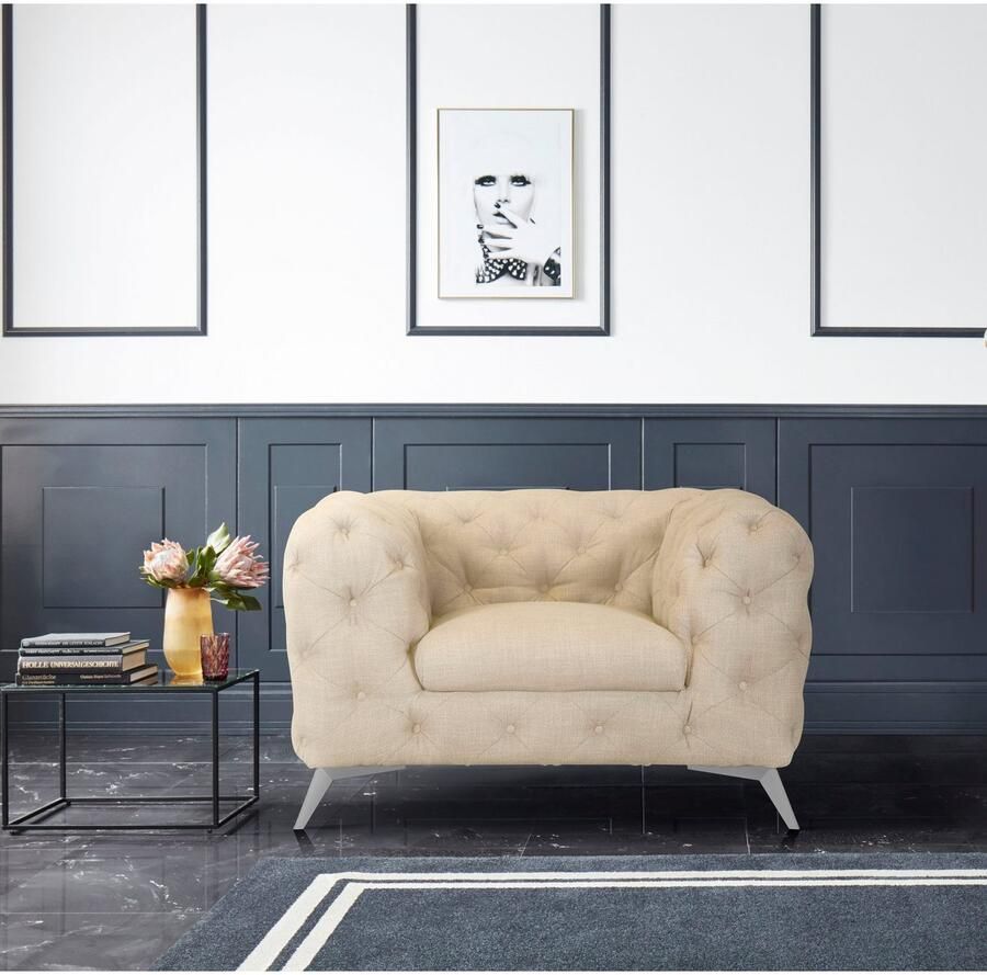 Leonique Chesterfield-fauteuil Glynis Fauteuil luxueuze capitonnage moderne chesterfield look kleur van de poten ter keuze