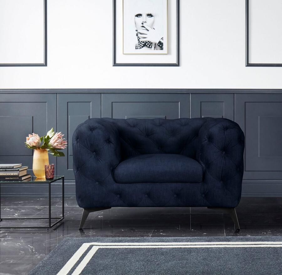 Leonique Chesterfield-fauteuil Glynis Fauteuil luxueuze capitonnage moderne chesterfield look kleur van de poten ter keuze - Foto 2