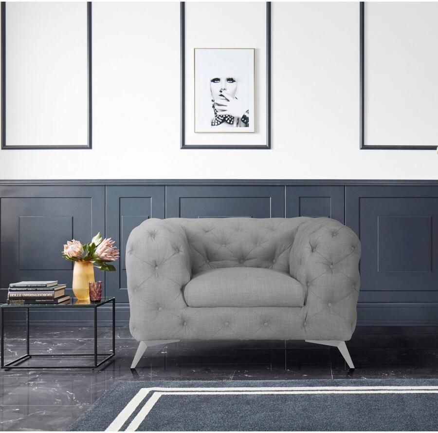 Leonique Chesterfield-fauteuil Glynis Fauteuil luxueuze capitonnage moderne chesterfield look kleur van de poten ter keuze