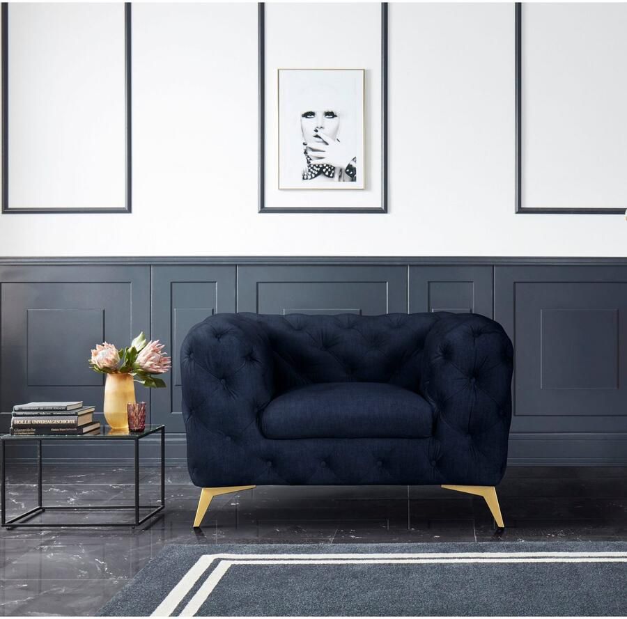 Home affaire Chesterfield-fauteuil Glynis Fauteuil luxueuze capitonnage moderne chesterfield look kleur van de poten ter keuze - Foto 2