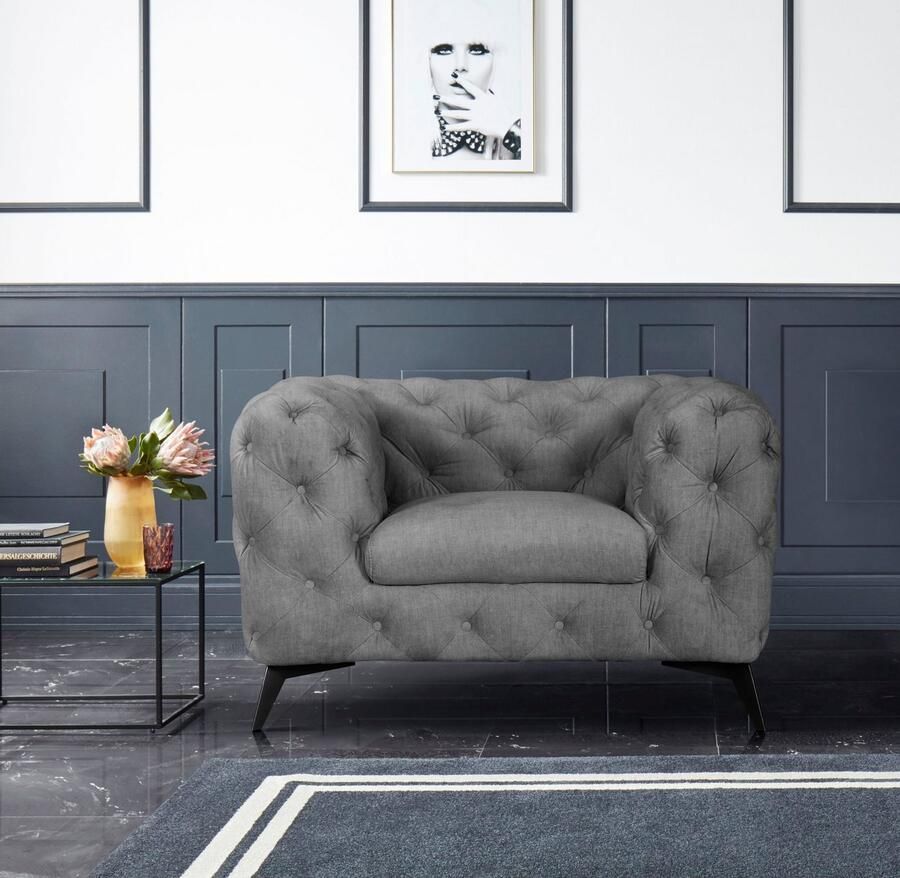 Leonique Chesterfield-fauteuil Glynis Fauteuil luxueuze capitonnage moderne chesterfield look kleur van de poten ter keuze - Foto 2