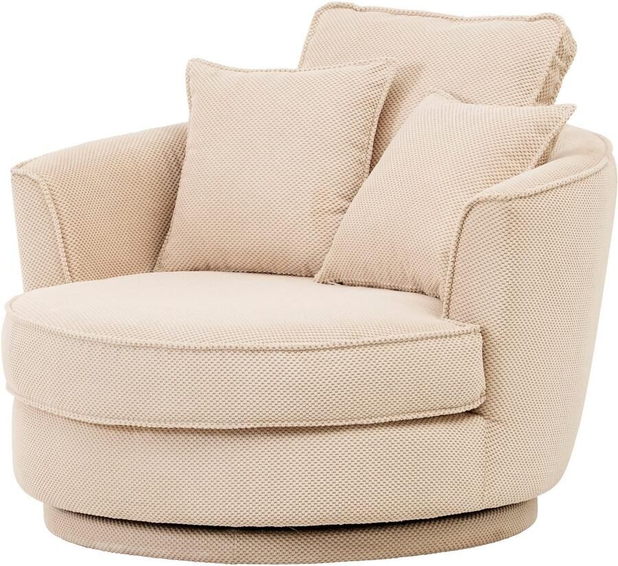 Leonique Draaibare fauteuil MAISIE Love Seat XXL leesfauteuil BIG- Zetel in MEGA CORD en geweven velours 360 graden draaibaar