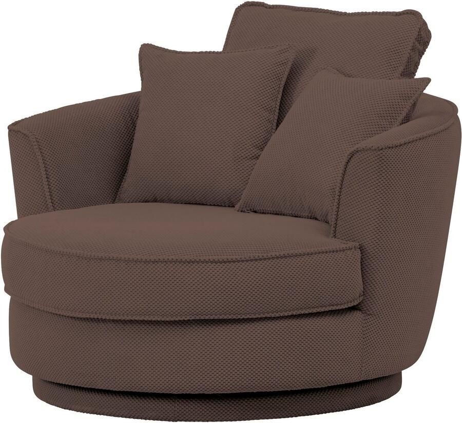 Leonique Draaibare fauteuil MAISIE Love Seat XXL leesfauteuil BIG- Zetel in MEGA CORD en geweven velours 360 graden draaibaar
