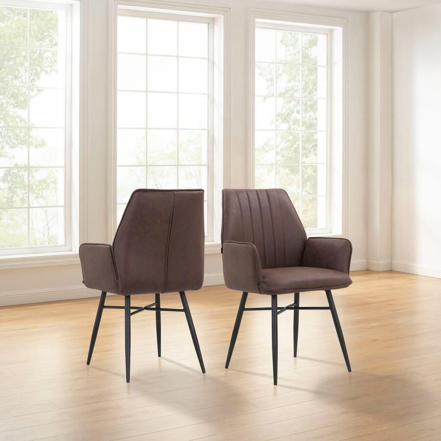 Leonique Eetkamerstoel Hrodwyn Zacht beklede zitting met horizontale naden op de achterkant zithoogte 52 cm (2 stuks) - Foto 2