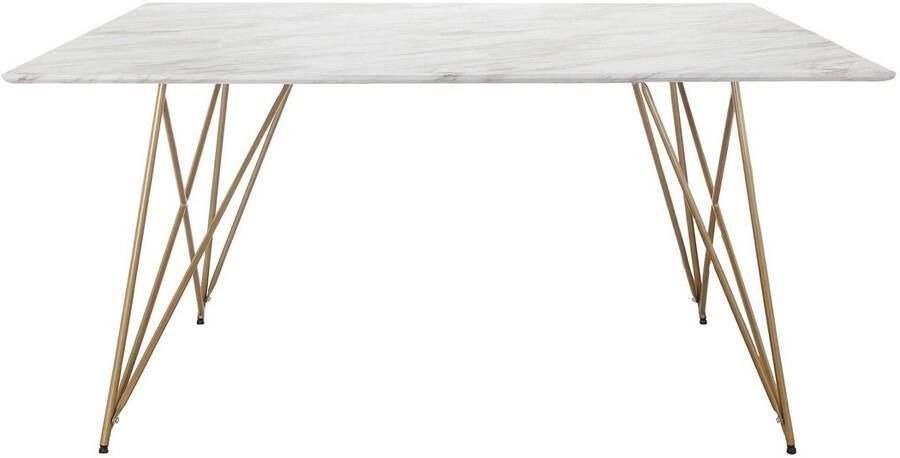 Leonique Eettafel Louie TOPSELLER! met tafelblad in marmer look onderstel van metaal goudkleurig hoogte 76 cm (1 stuk) - Foto 3