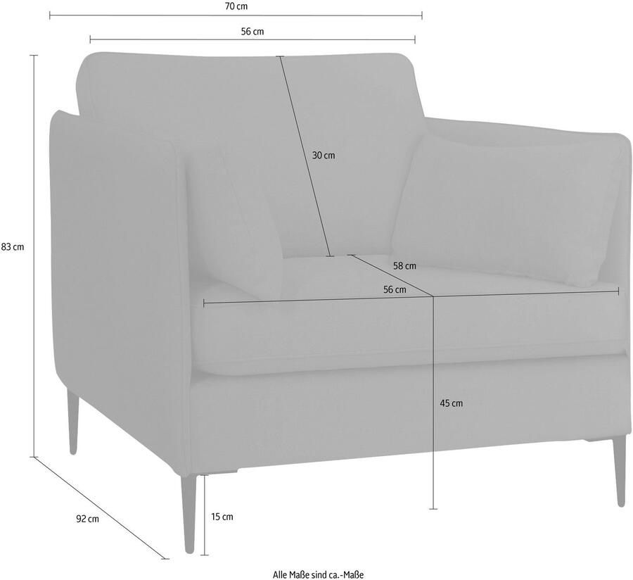 Leonique Fauteuil Light inclusief losse sierkussens met smalle armleuningen en telescooppoten